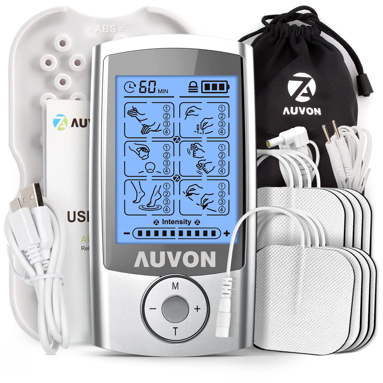 AUVON Rechargeable TENS Unit 4th Generation — 24 Modes Period Cramp Simulator